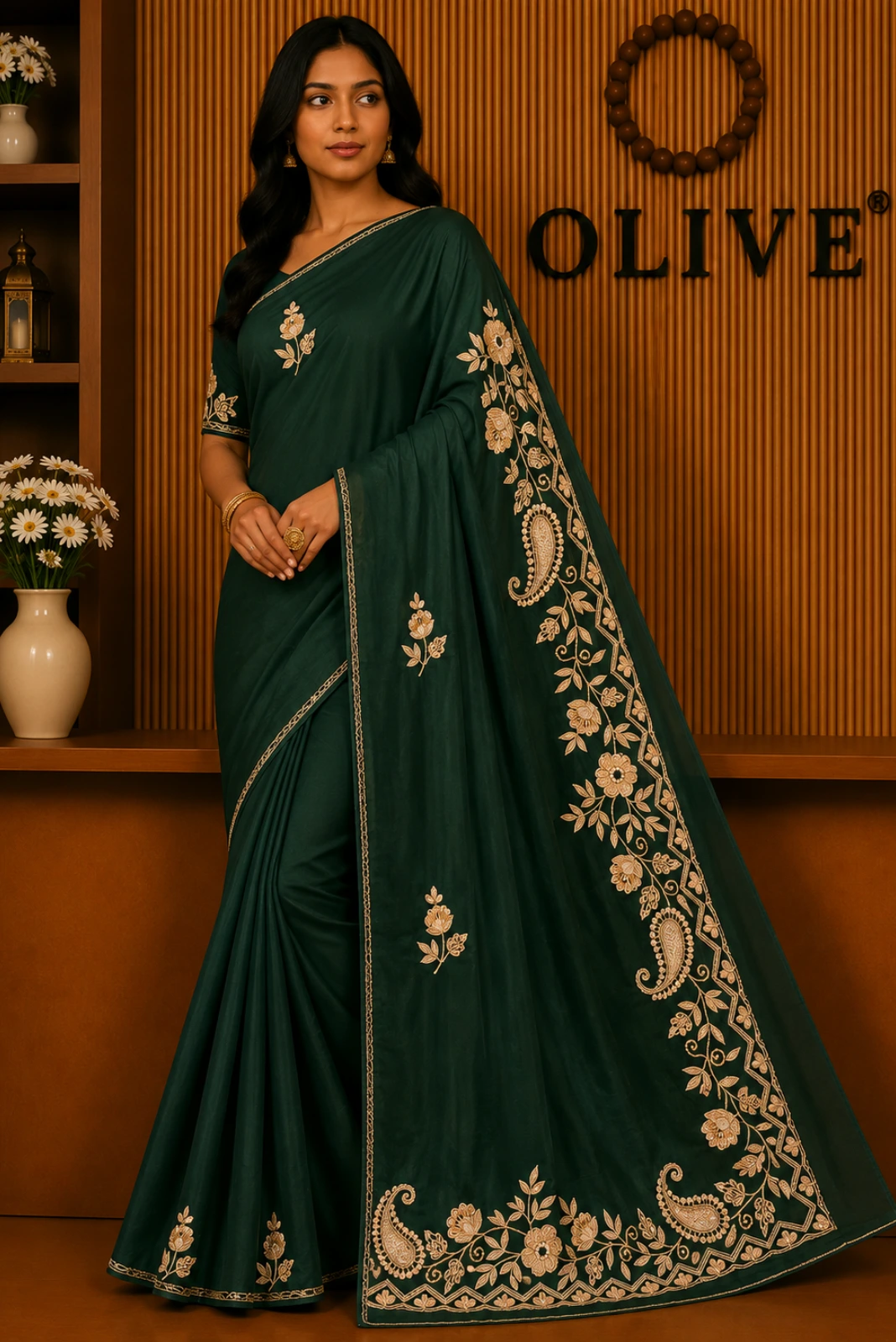 Green Soft Organza Embroidered Saree4