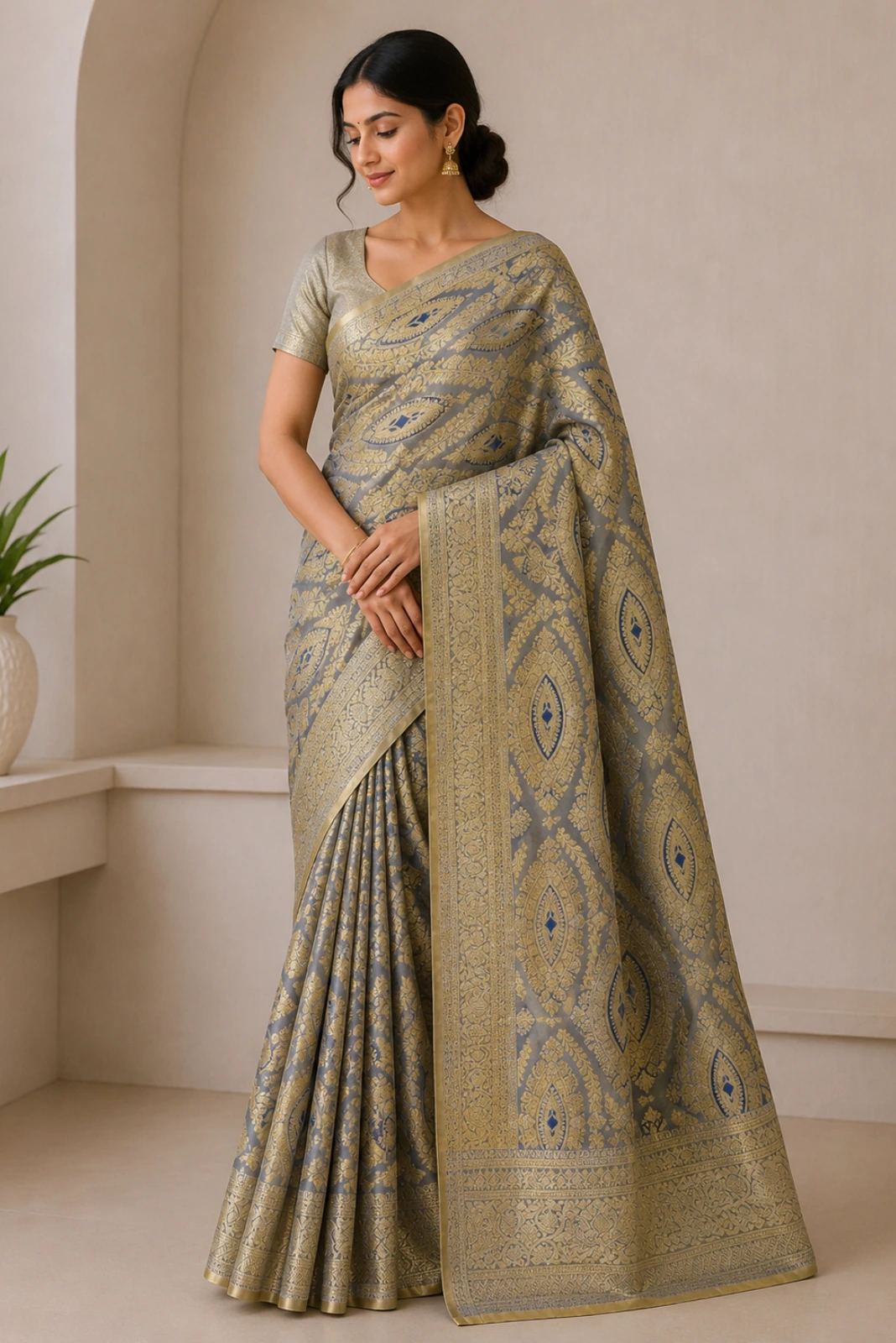 Grey Jamdani Silk Weaving Saree1