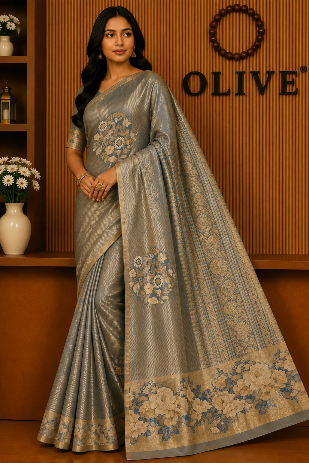 Ice Blue Kanjivaram Silk Embroidered Saree1