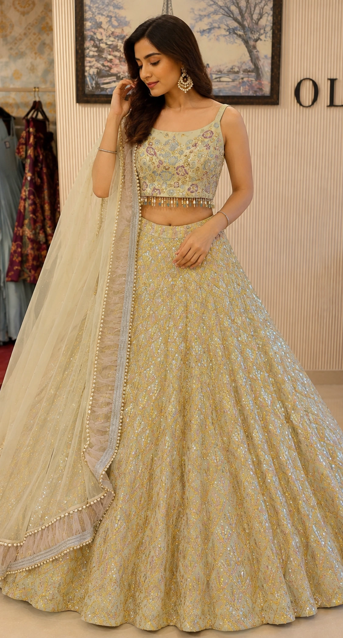 Light Green Sequin Embroidered Lehenga Choli with Designer Dupatta2