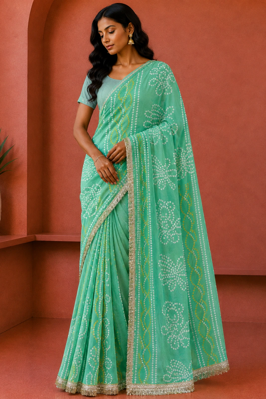 Light Green Silk Embroidered Saree1