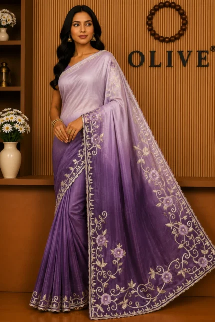 Light Lavender Soft Organza Embroidered Saree