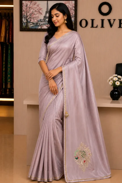 Light Lavender Tissue Organza Embroidered Saree