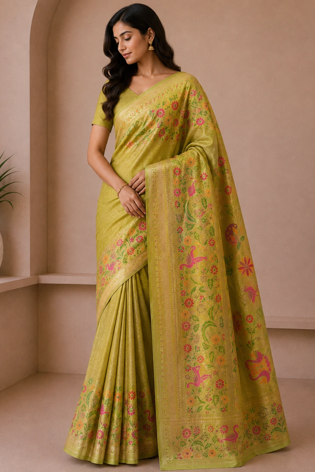 Mandi Green Jamdani Silk Weaving Saree1