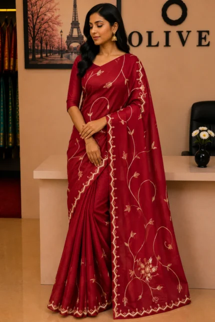 Maroon Soft Organza Gota Patti Embroidered Saree