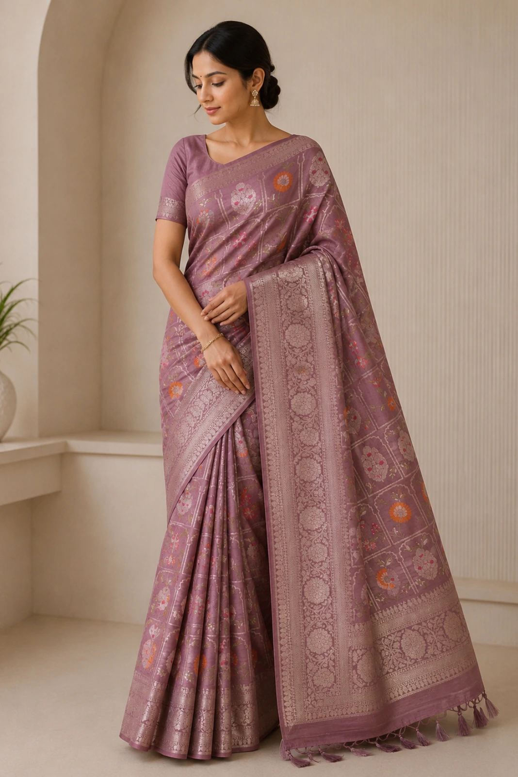 Onion Jamdani Silk Weaving Saree1