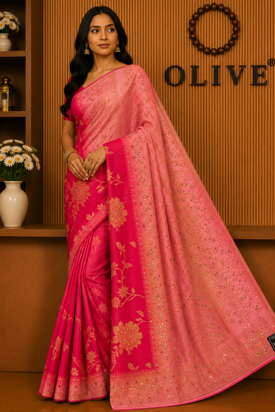 Pink Dola Silk Embroidered Saree1