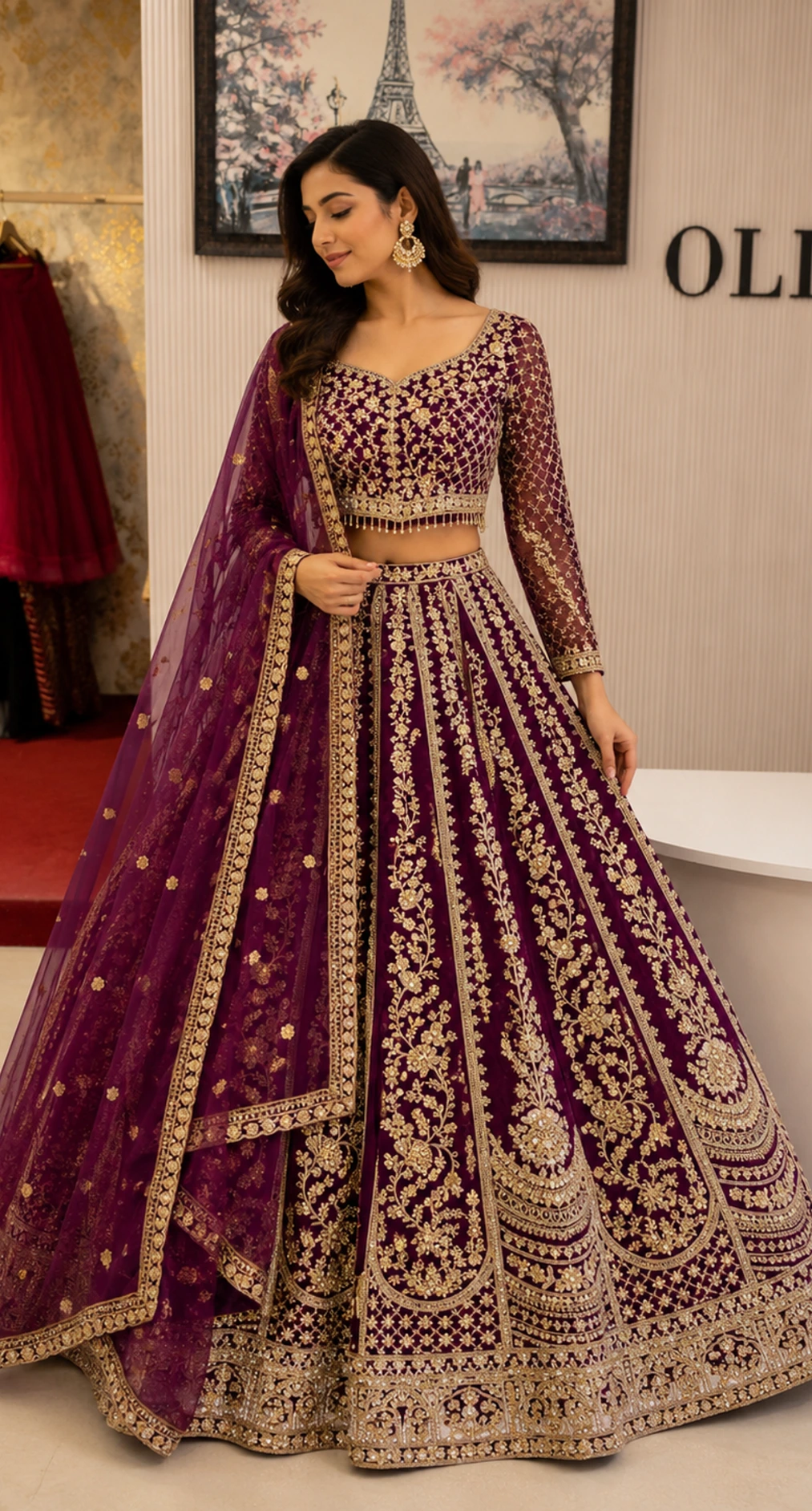 Premium Wine Wedding Wear Embroidered Lehenga with Dupatta1