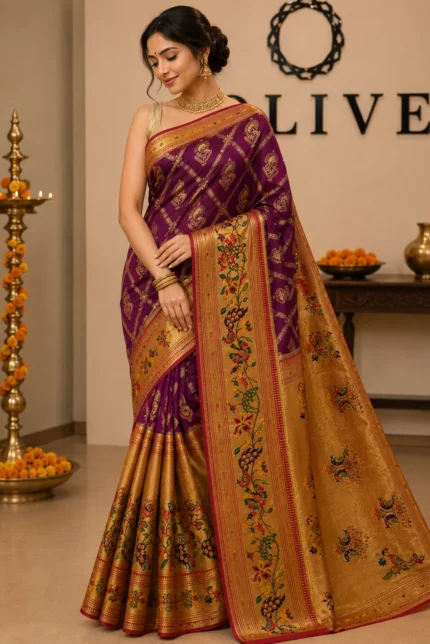 Purple Jamdani Silk Weaving Saree