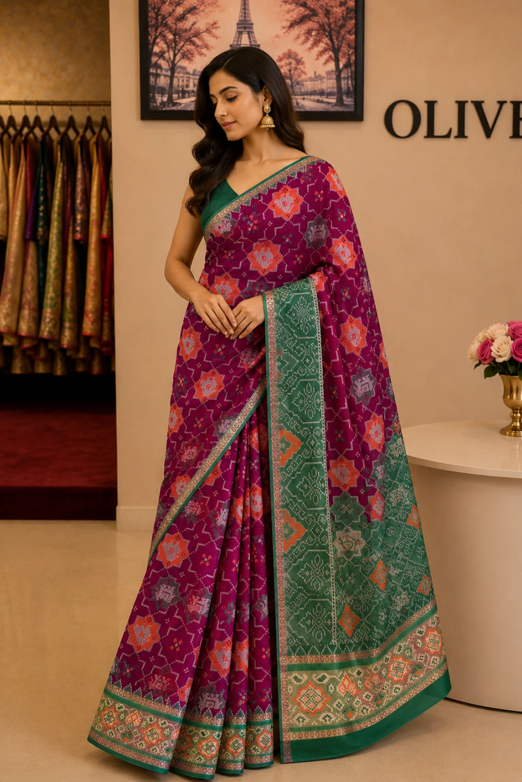 Purple Patola Print Modal Silk Woven Saree1