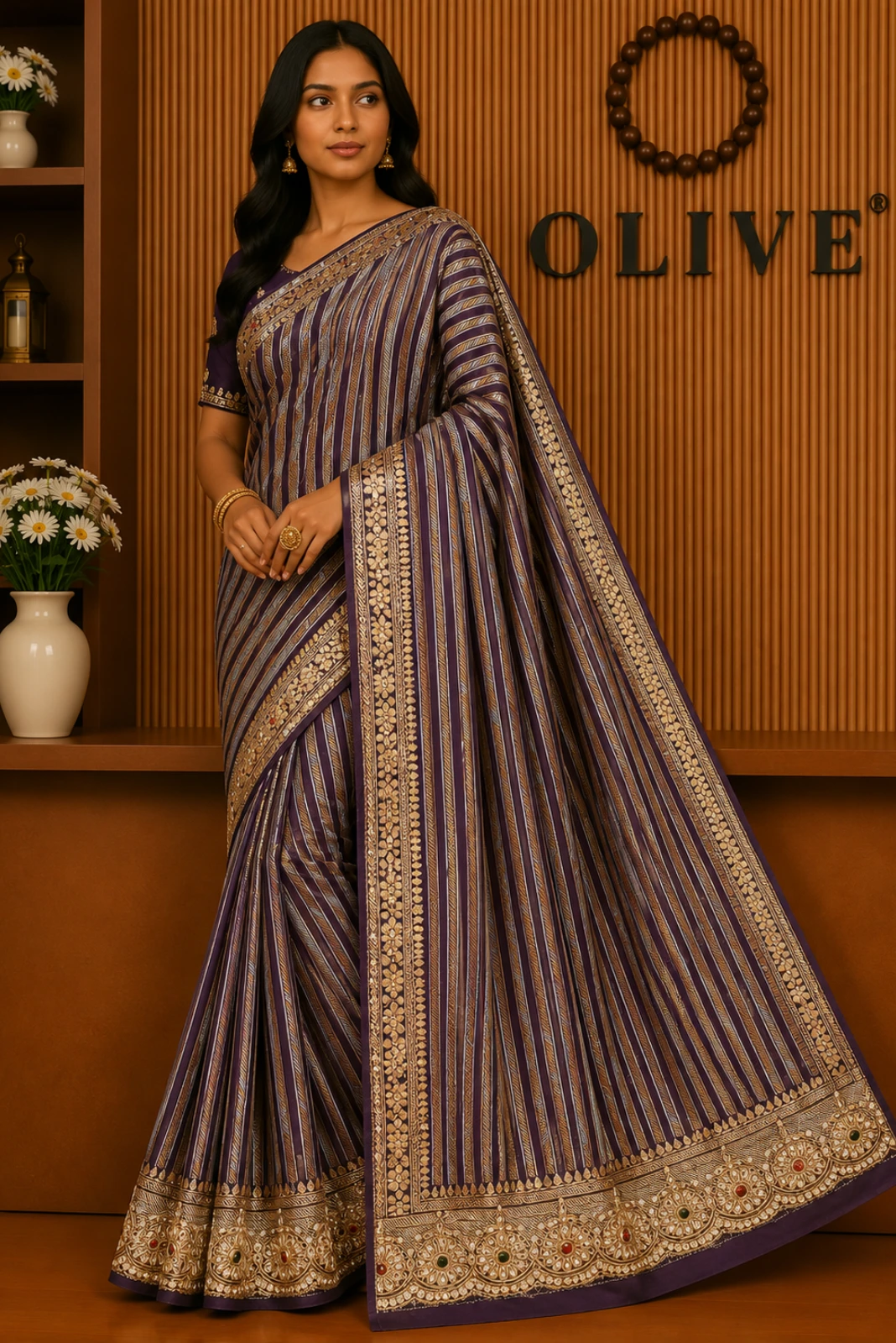 Purple Tissue Silk Embroidered Saree1