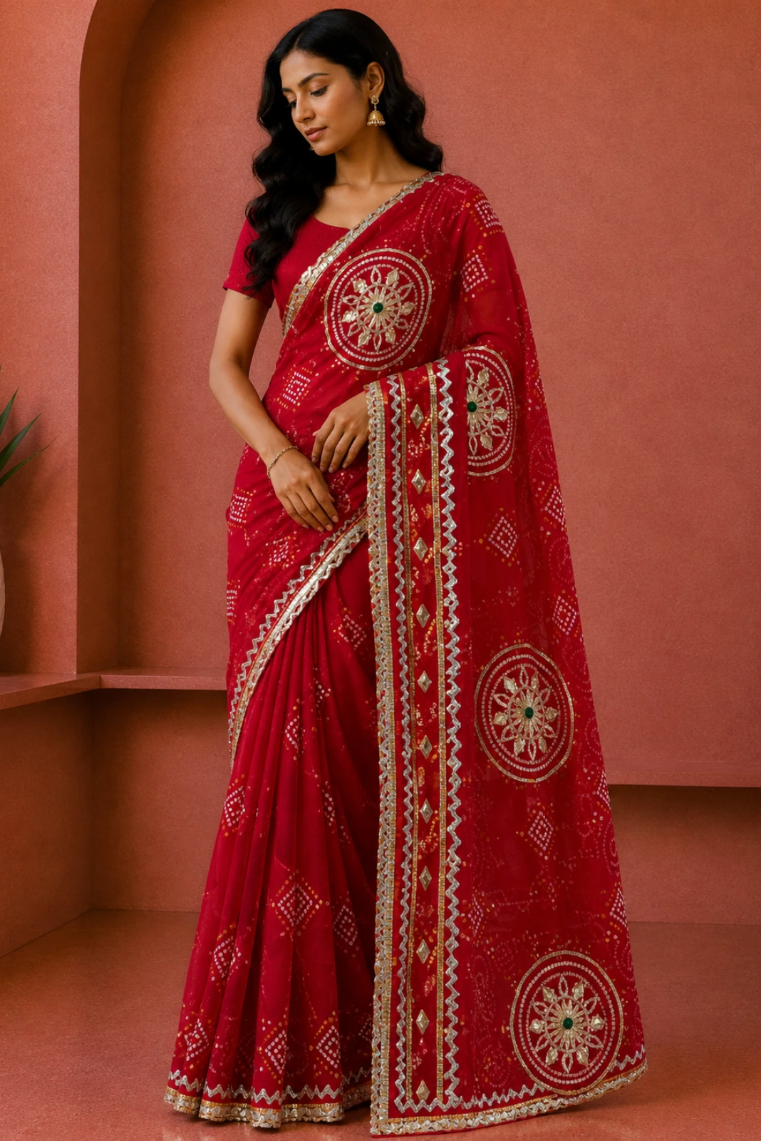 Red Georgette Gota Patti Embroidered Saree3