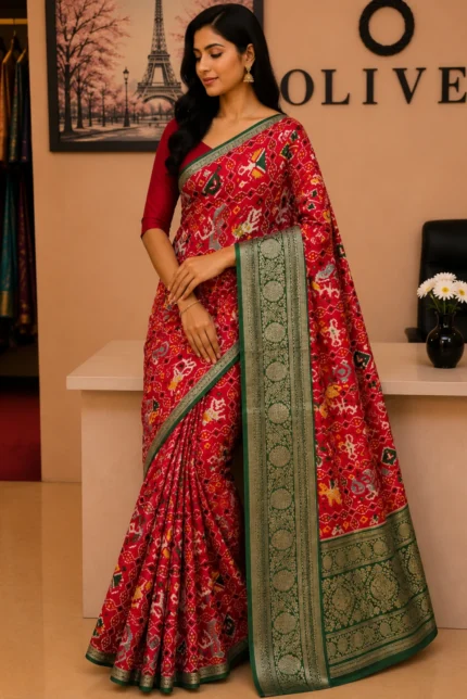Red Italian Crepe Woven Saree