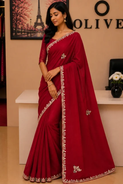 Red Jimmy Choo Embroidered Saree