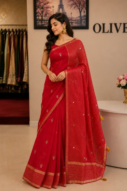 Red Shitpallu Uppada Silk Hand Embroidered Saree