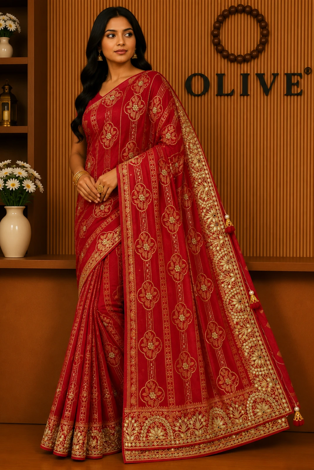 Red Tissue Silk Saree with Gota Patti Embroidery1