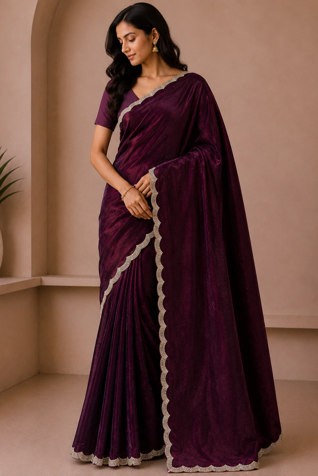 Wine Jimmy Choo Hand Embroidered Saree1