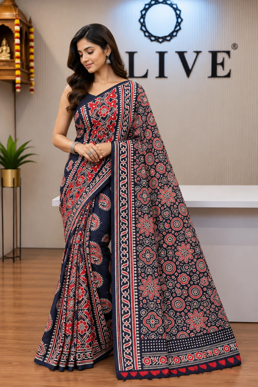 Blue Gajji Silk Painted Saree1