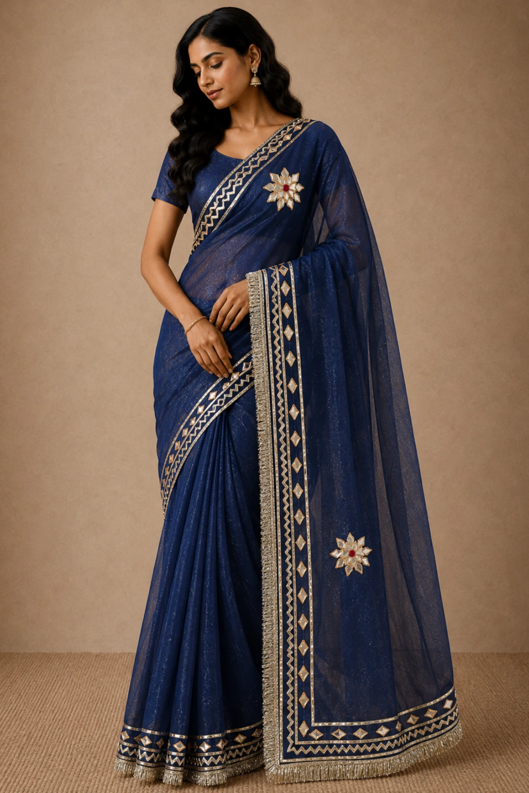 Blue Tissue Organza Gota Patti Embroidered Saree1
