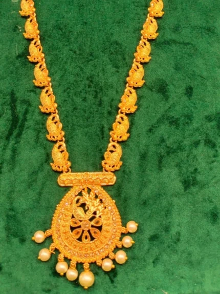Golden Traditional Mango Long Temple Necklace