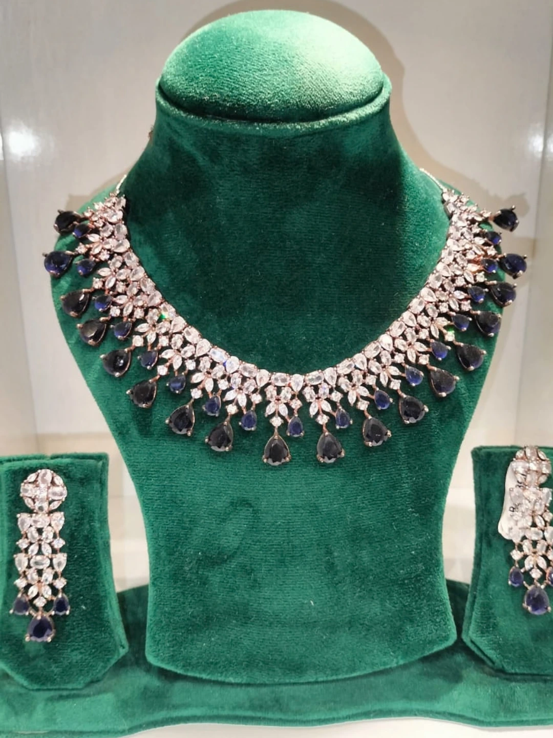 Rose Gold & Blue American Diamond Necklace Set
