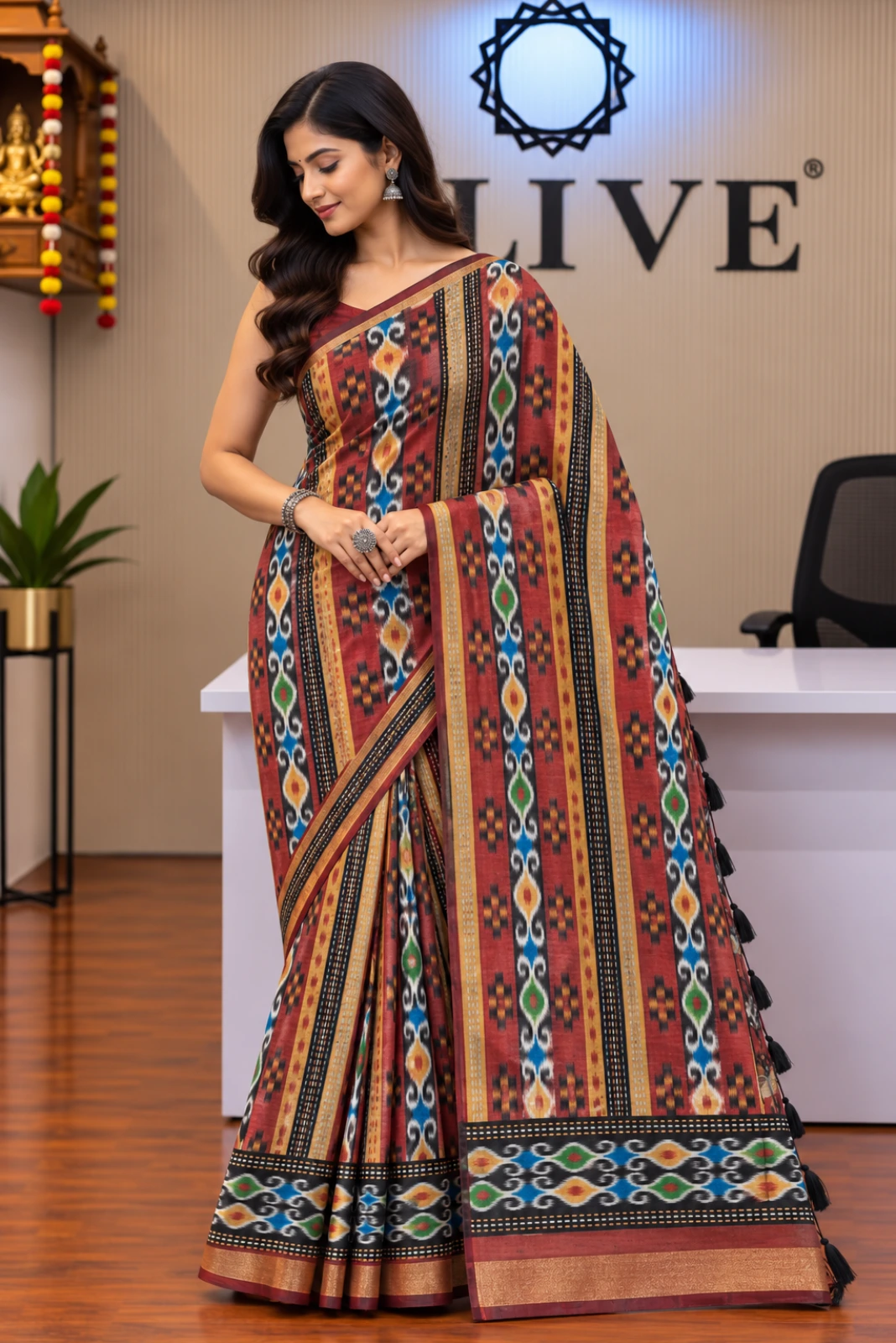 Rust Dola Silk Patola Print Embroidered Saree1