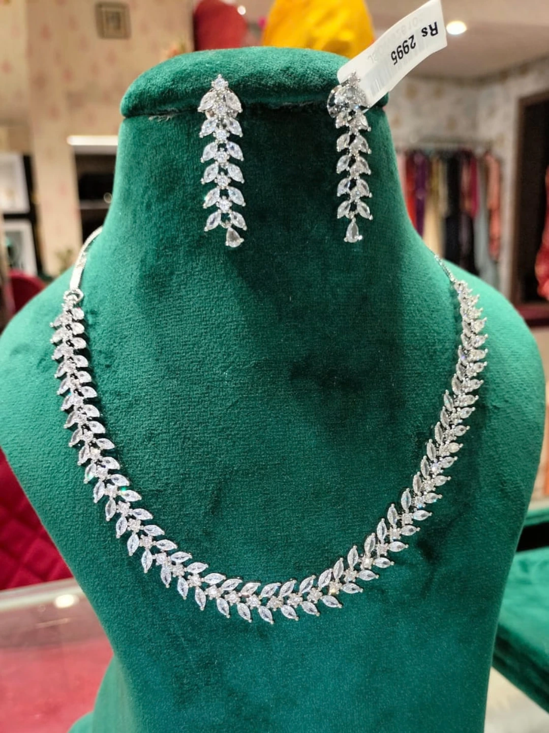 Silver American Diamond Brass Necklace Set