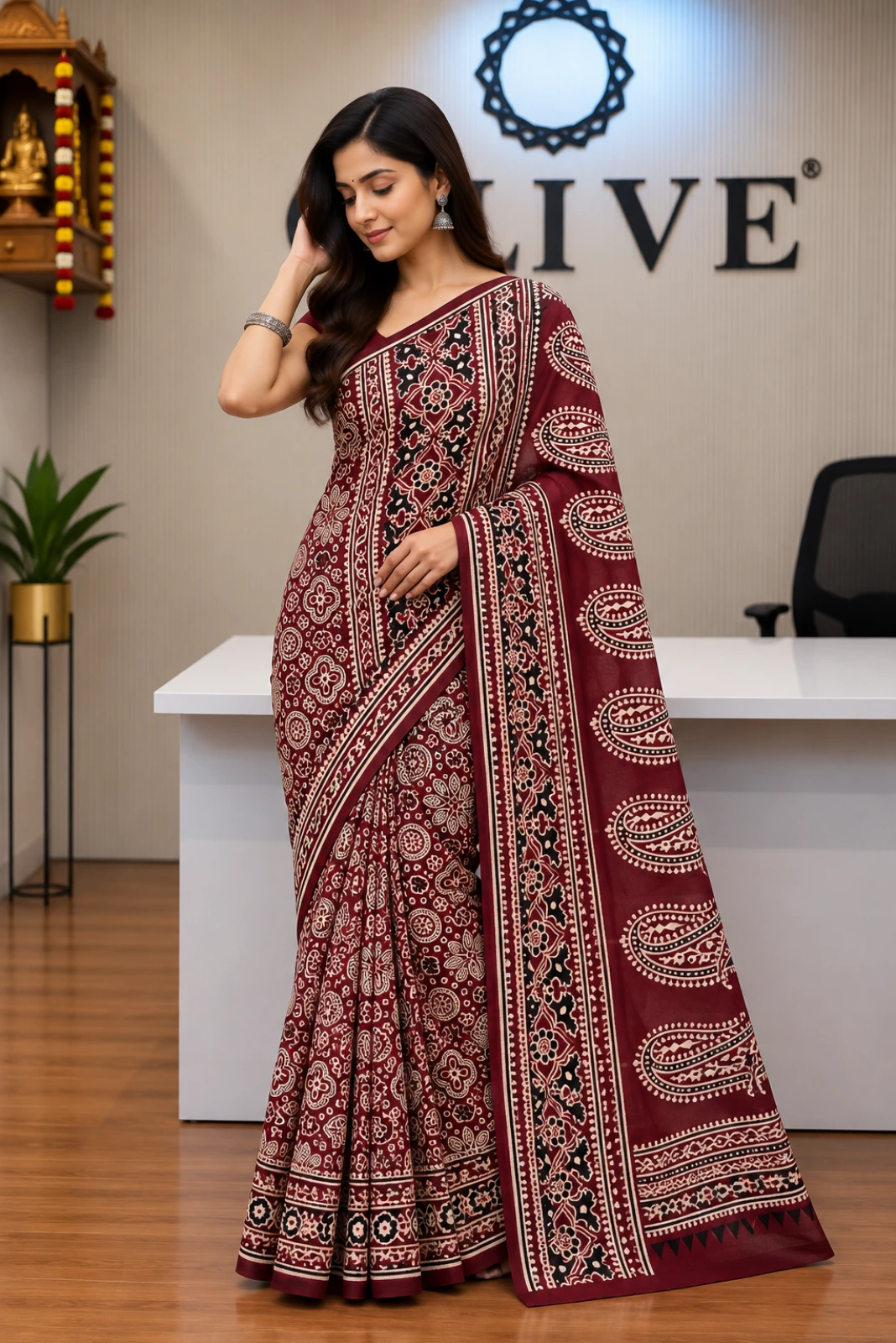 Wine Gajji Silk Painted Saree1