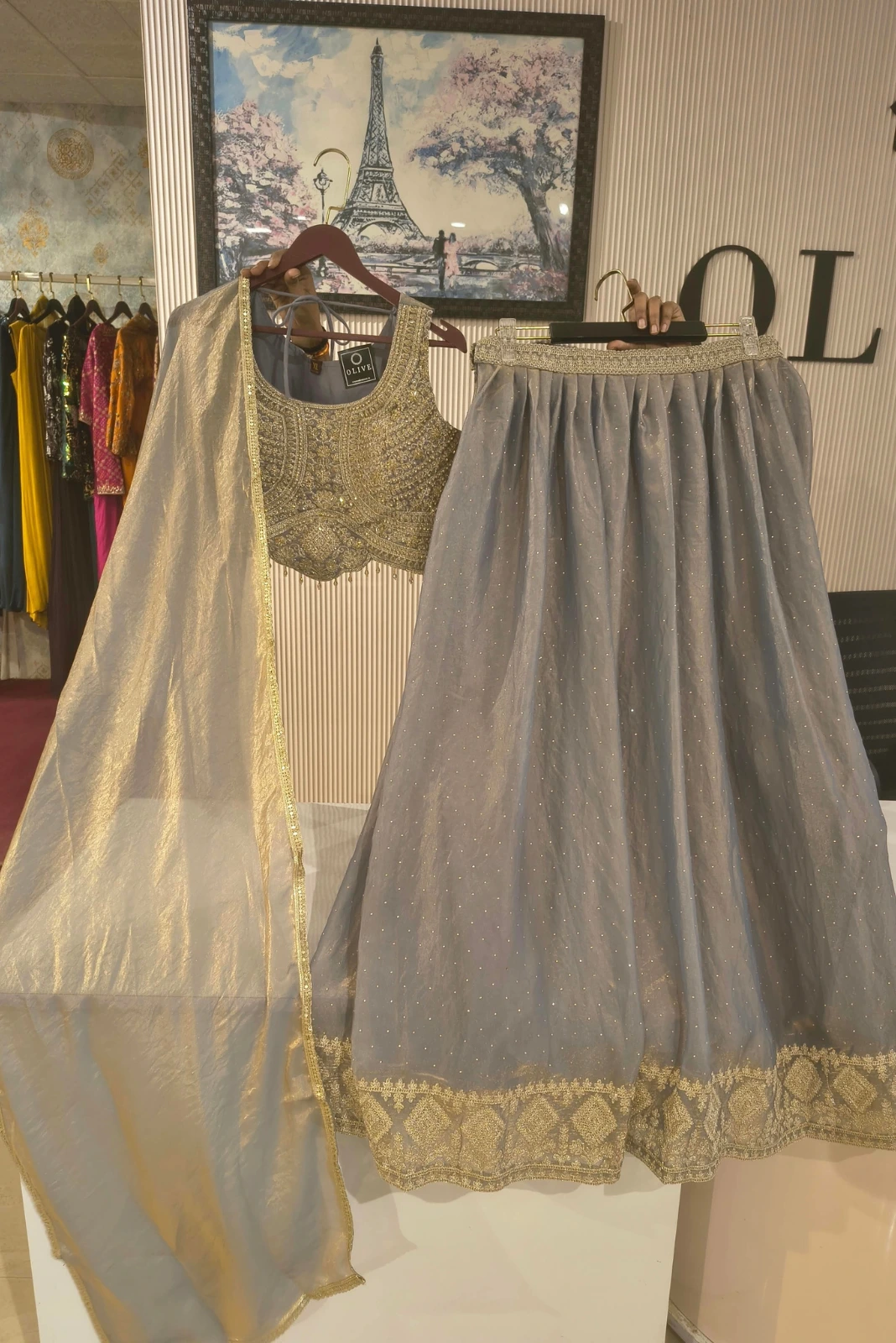 Light Lavender Hand-Embroidered Jimmy Choo Skirt Set with Top & Dupatta2