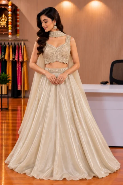 Off White Hand-Embroidered Jimmy Choo Skirt Set with Butterfly Dupatta