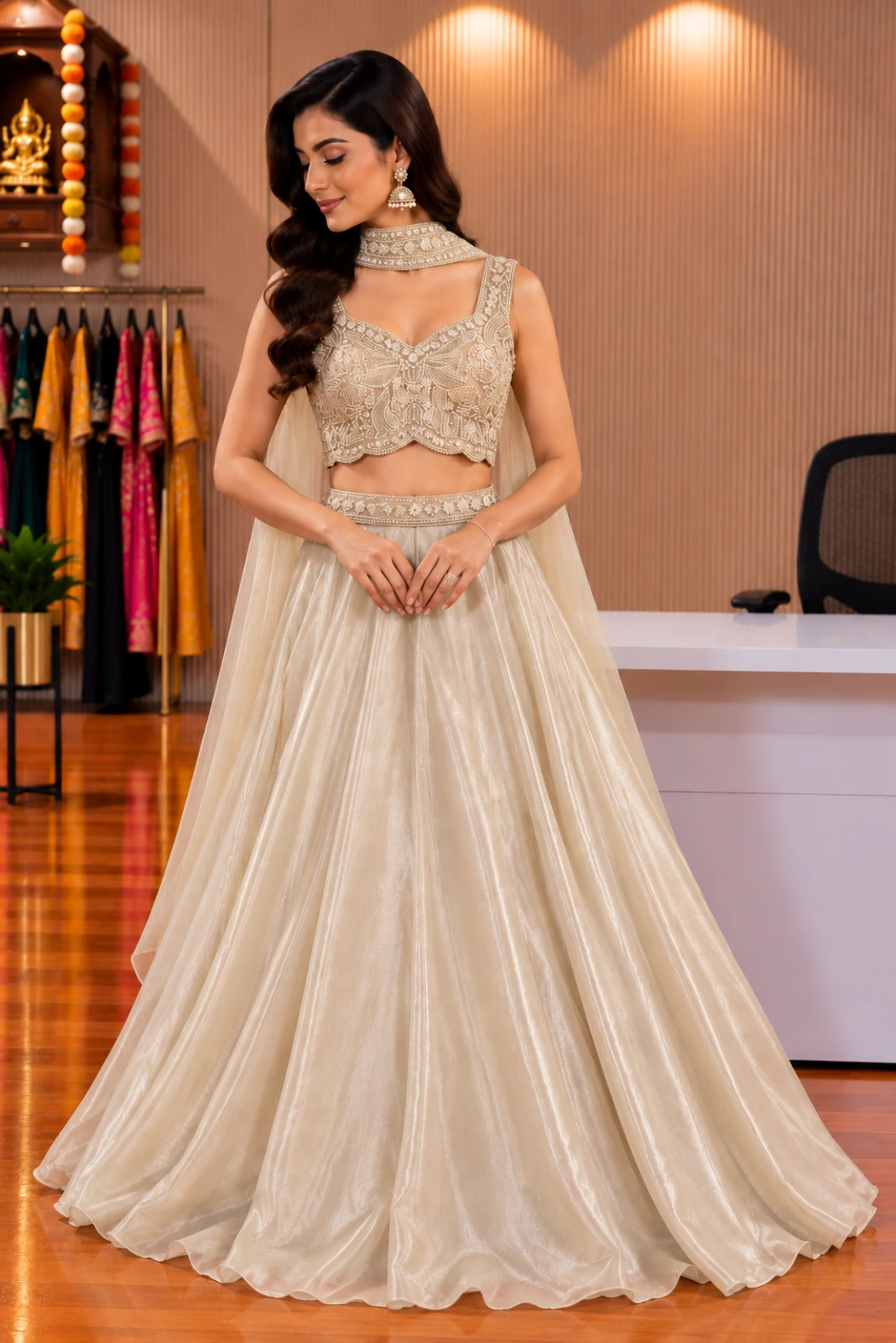 Off White Hand-Embroidered Jimmy Choo Skirt Set with Butterfly Dupatta1